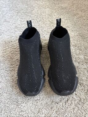 SO REAL Black Knit Slip-On Sneakers with Black Rhinestones